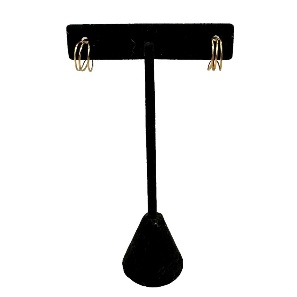 Gold Minimalist Triple Hoop Earrings - Picture 2 of 7